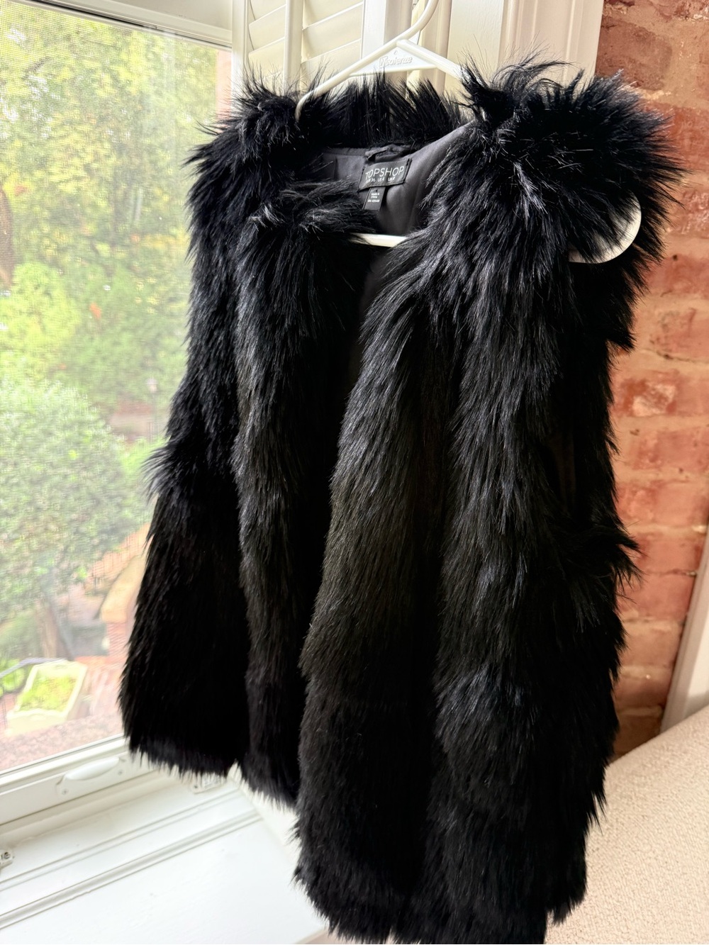 Topshop Black Faux Fur Sleeveless Vest